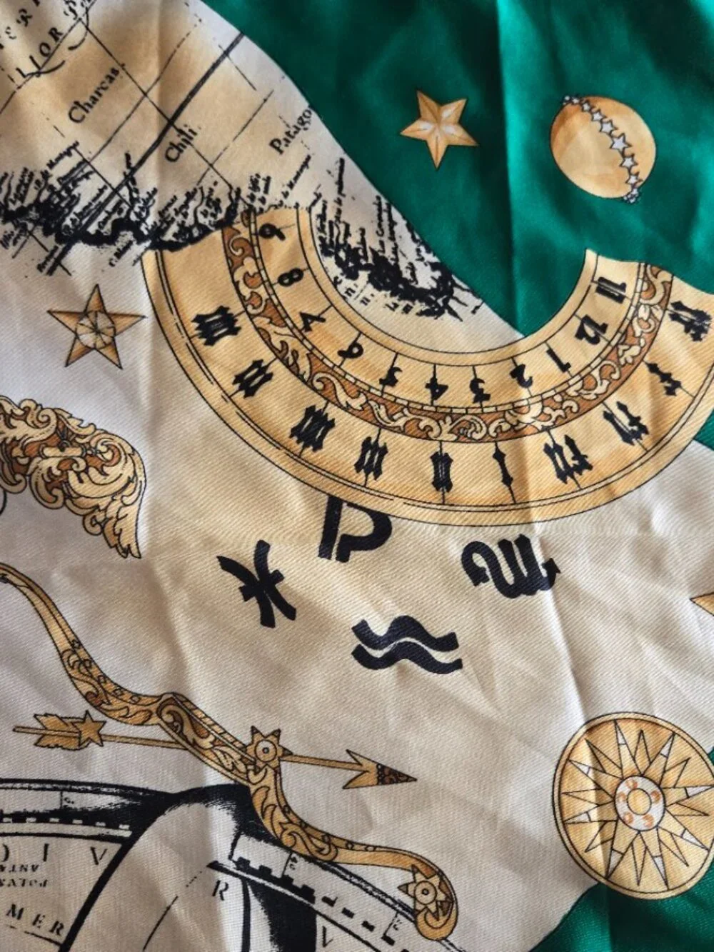 Vintage Emerald Green Celestial Zodiac Satin Feel Square Scarf - Picture 5 of 8